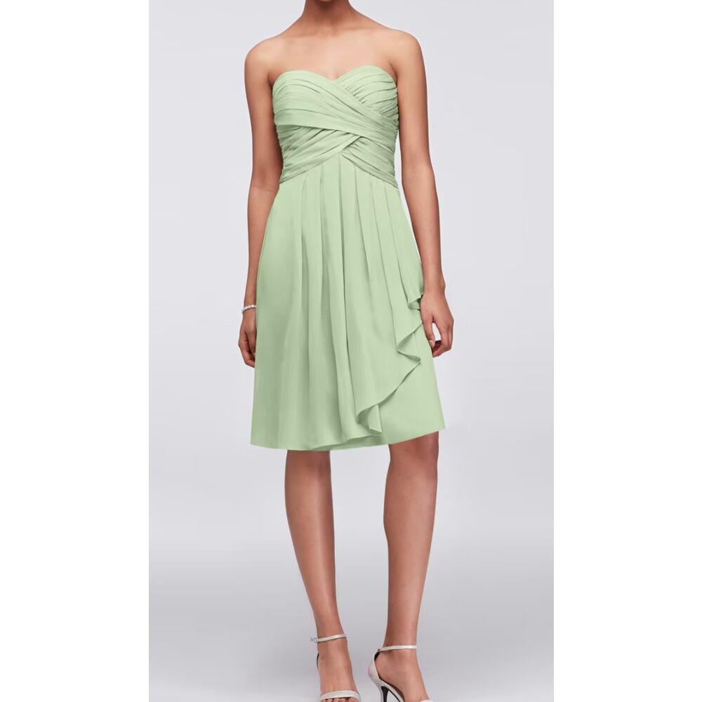 David's Bridal Dresses Short Crinkle Chiffon Dress Cascade Front strapless sz 8